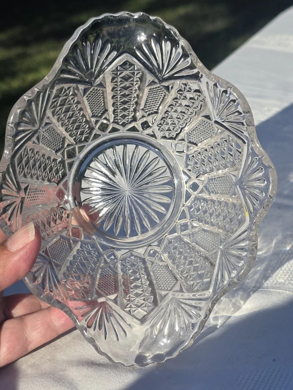 Antique EAPG US Glass Panama Berry Fruit Bowl Ruffled Clear 1904 Pristine